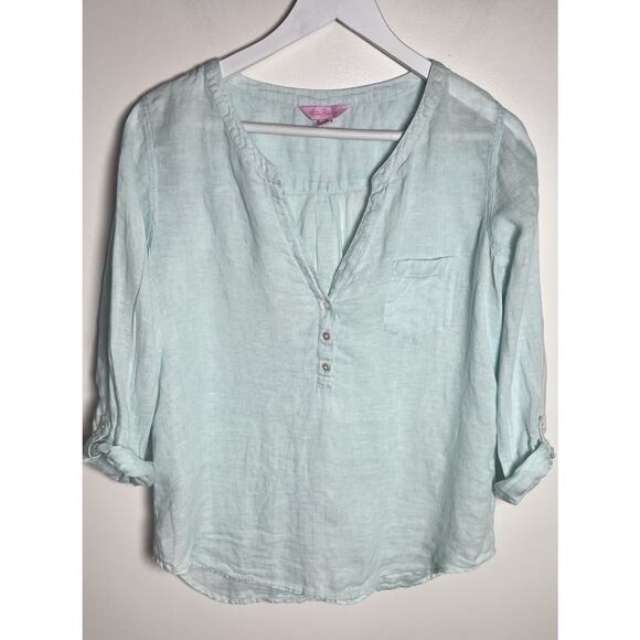Lilly Pulitzer Shirt Size Small Blue Linen Half Button Pocket LS Tunic Cover Up - Picture 1 of 8